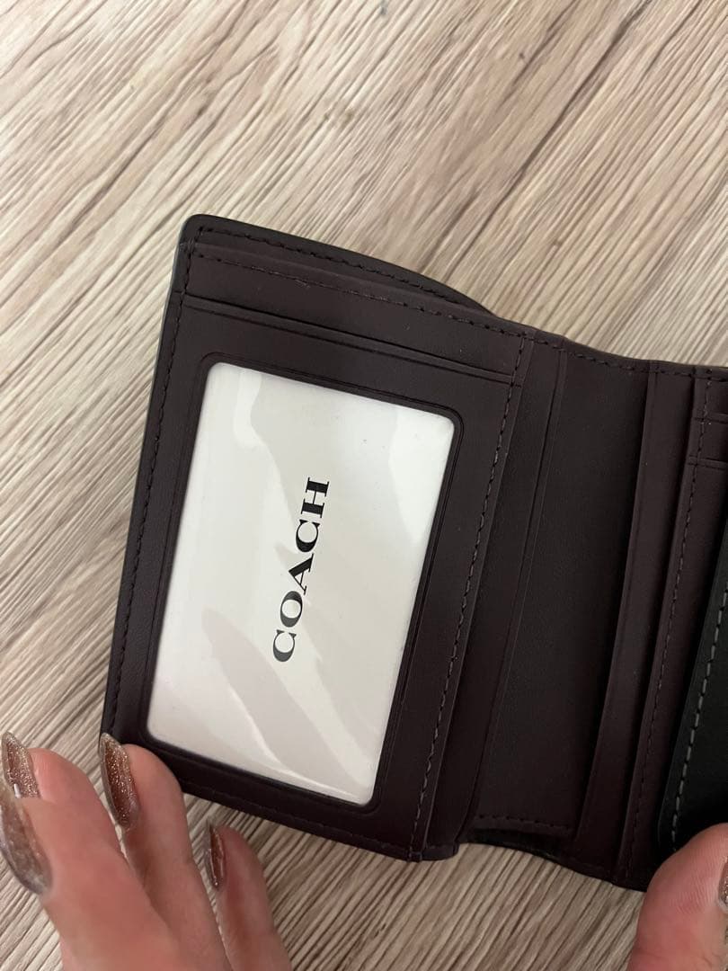 【美品】COACH 三つ折り財布 黒 モノグラム