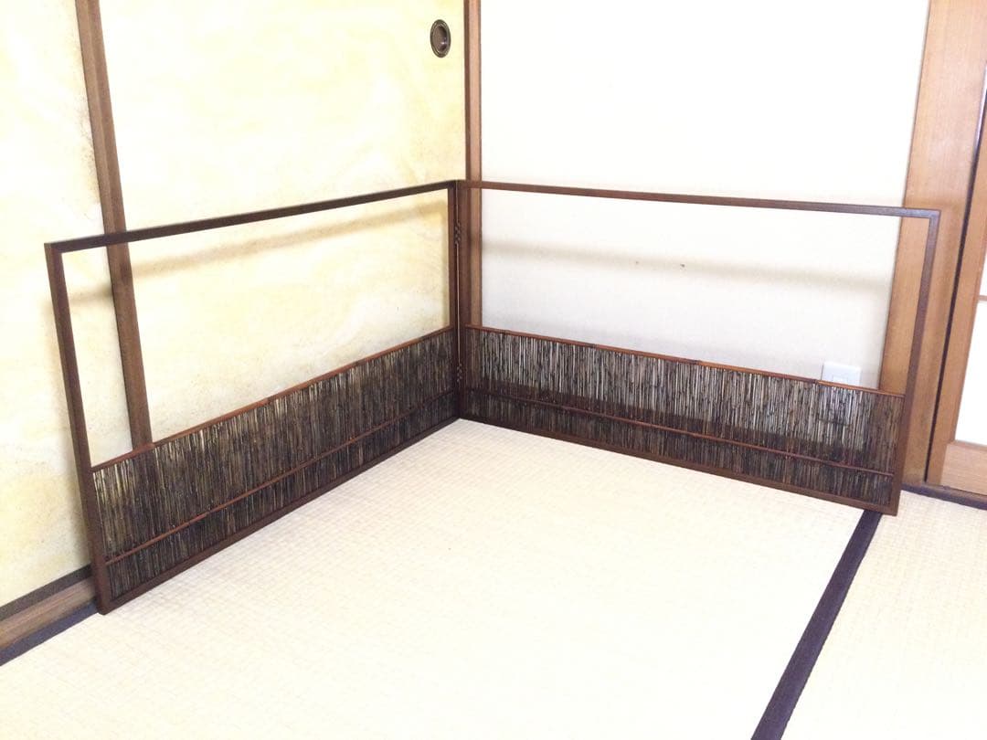 夏用 風炉先屏風 桑縁黒竹簾 杉乃井謹製 茶道具 紙箱付 L173
