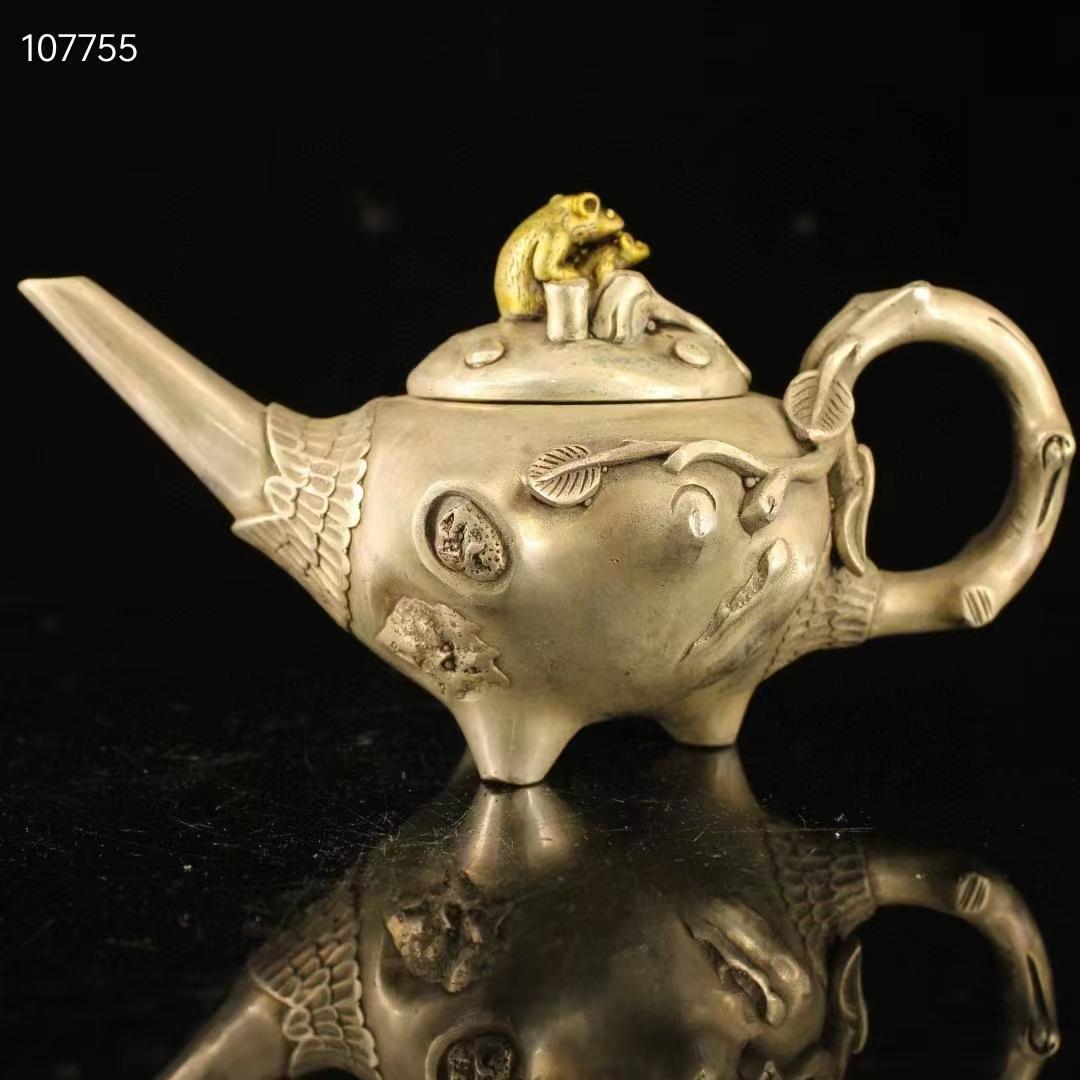 中国古美術· 珍蔵純銅製・純手作り·鎏金鎏銀端把纏枝ネズミ壺・文房具·置物·賞物