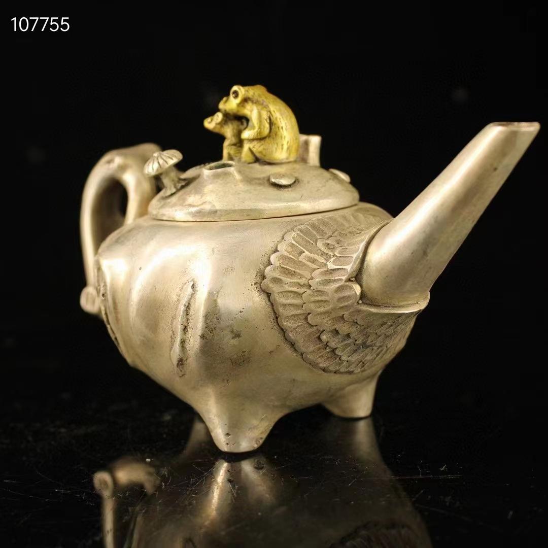 中国古美術· 珍蔵純銅製・純手作り·鎏金鎏銀端把纏枝ネズミ壺・文房具·置物·賞物