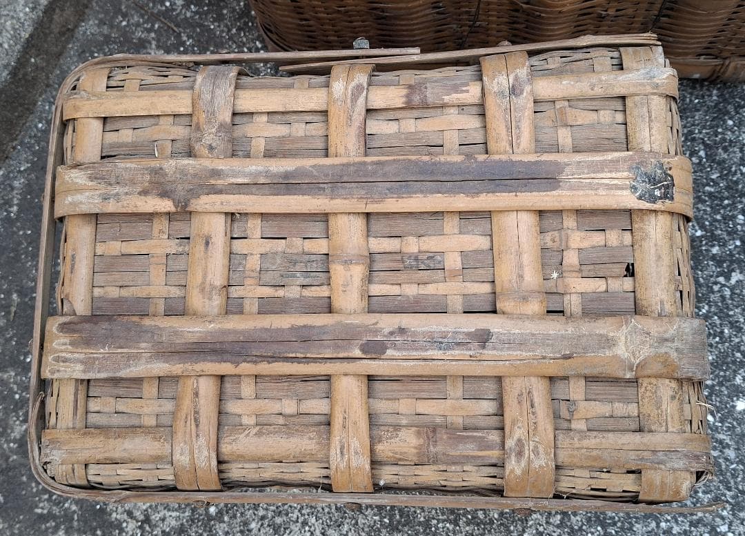 【古道具】大型 竹籠 2個セット 網代編み 天然竹 昭和レトロ アンティーク
