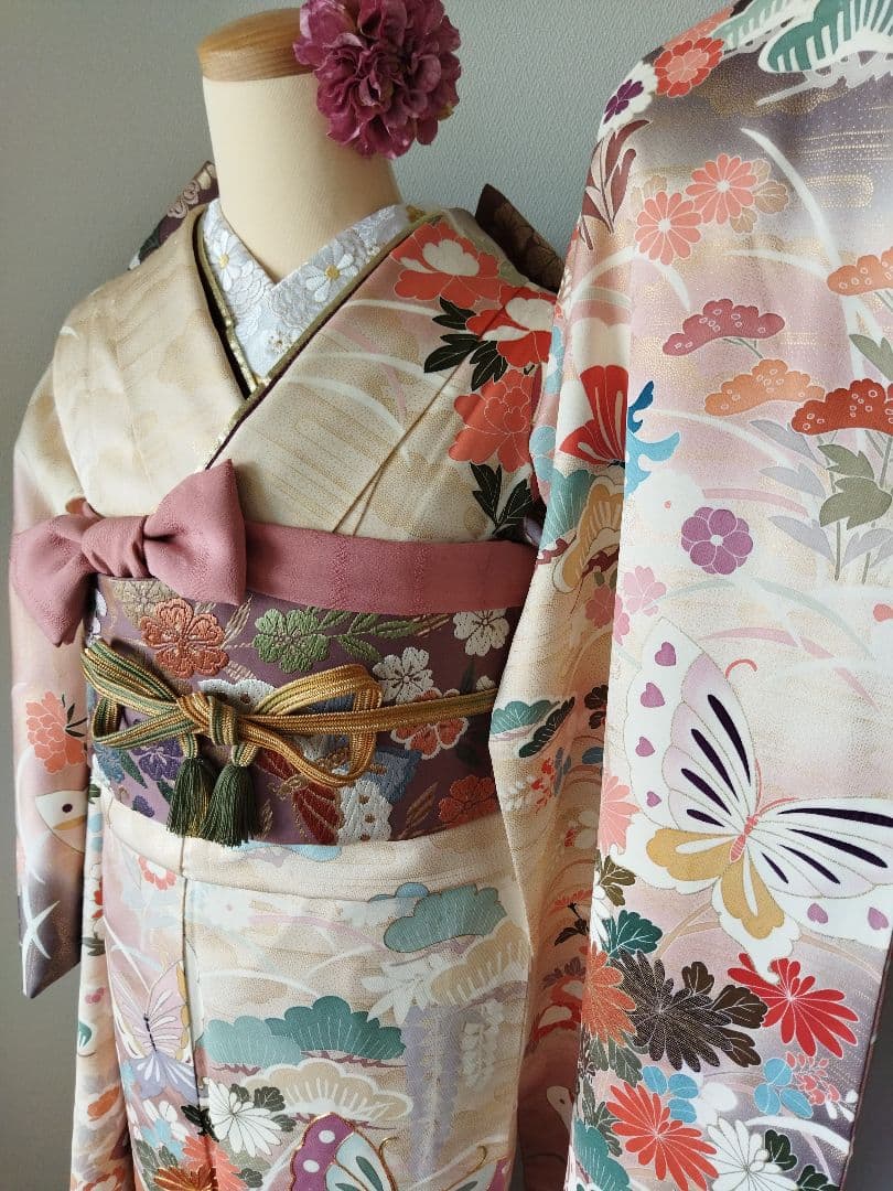TAO様　432.可愛いくすみピンク　振袖7点セット 正絹　フルセット　成人式