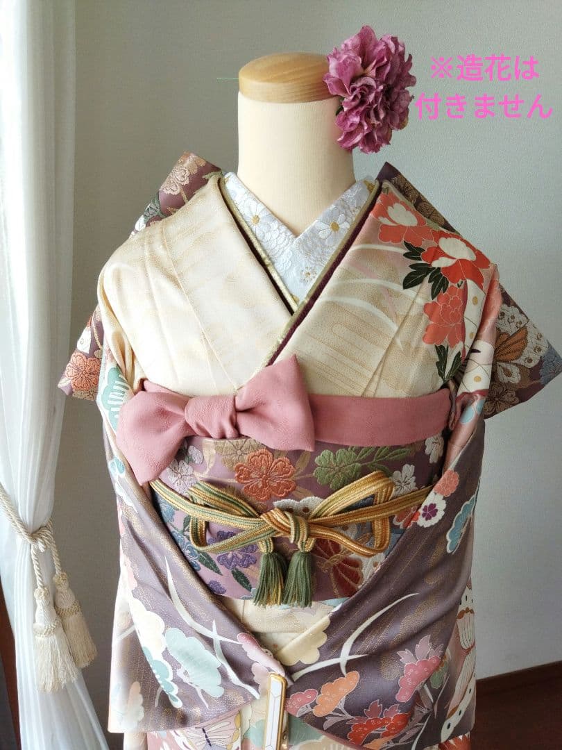 TAO様　432.可愛いくすみピンク　振袖7点セット 正絹　フルセット　成人式