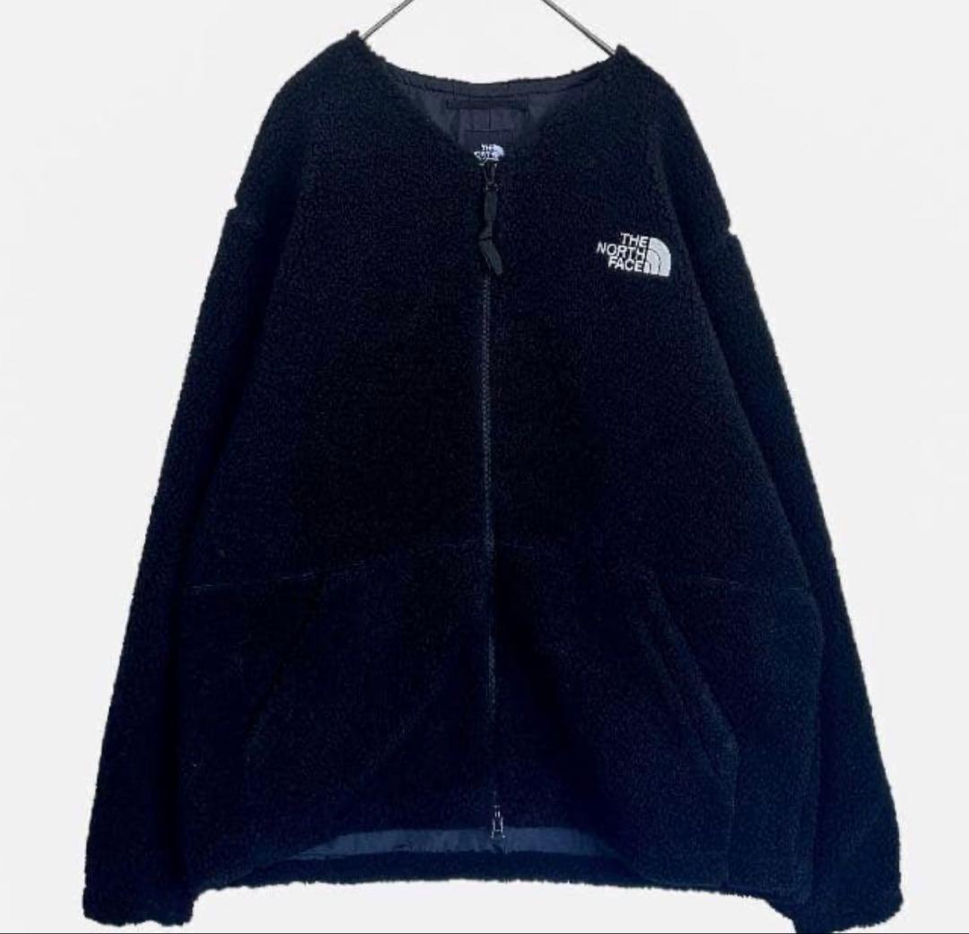 【美品】ノースフェイス フリースカーディガン ブラック黒XL