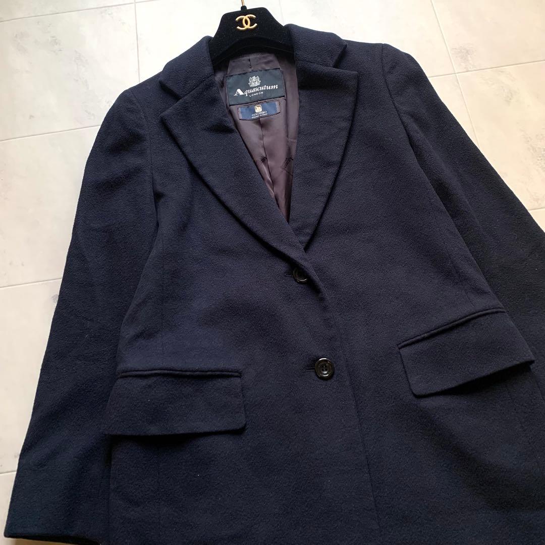 アクアスキュータム COLOMBO ウール チェスターコート ネイビー 8 M
