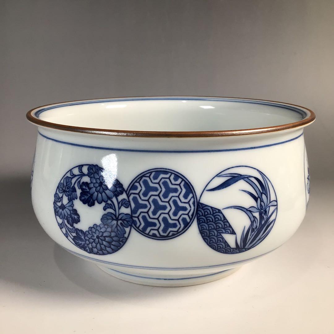 Ｎ１３１　皆具　『千古窯造』『染付花丸文』『水指　建水　蓋置　杓立』　共箱