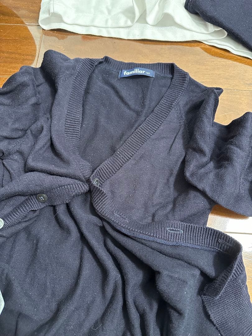 お受験7点セットfamiliar カーディガンとショートパンツセット 黒・白・紺