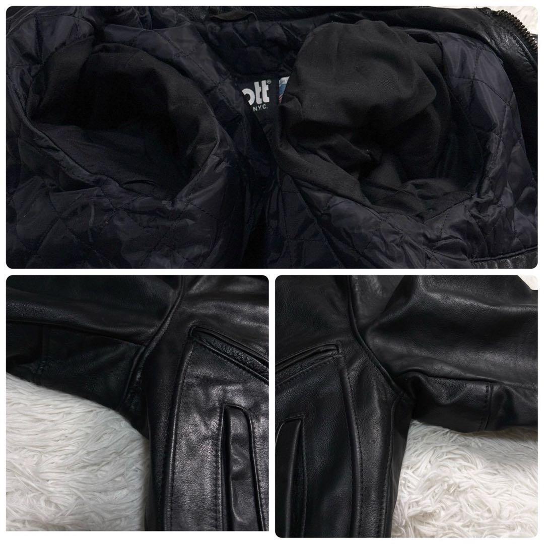 L相当 ⭐️schott 637 レザージャケット　キルティング　Dポケット　黒
