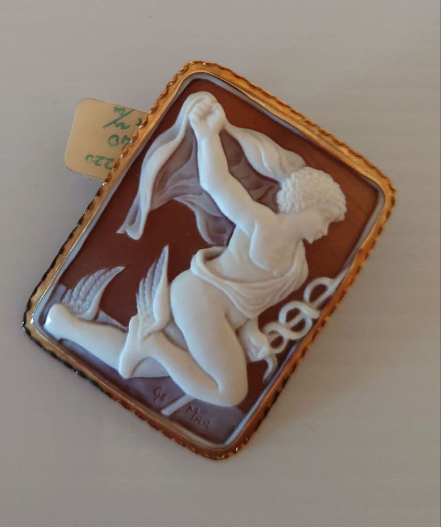 18KYG シェル カメオ ブローチ＆ ペンダントトップ　アリカ