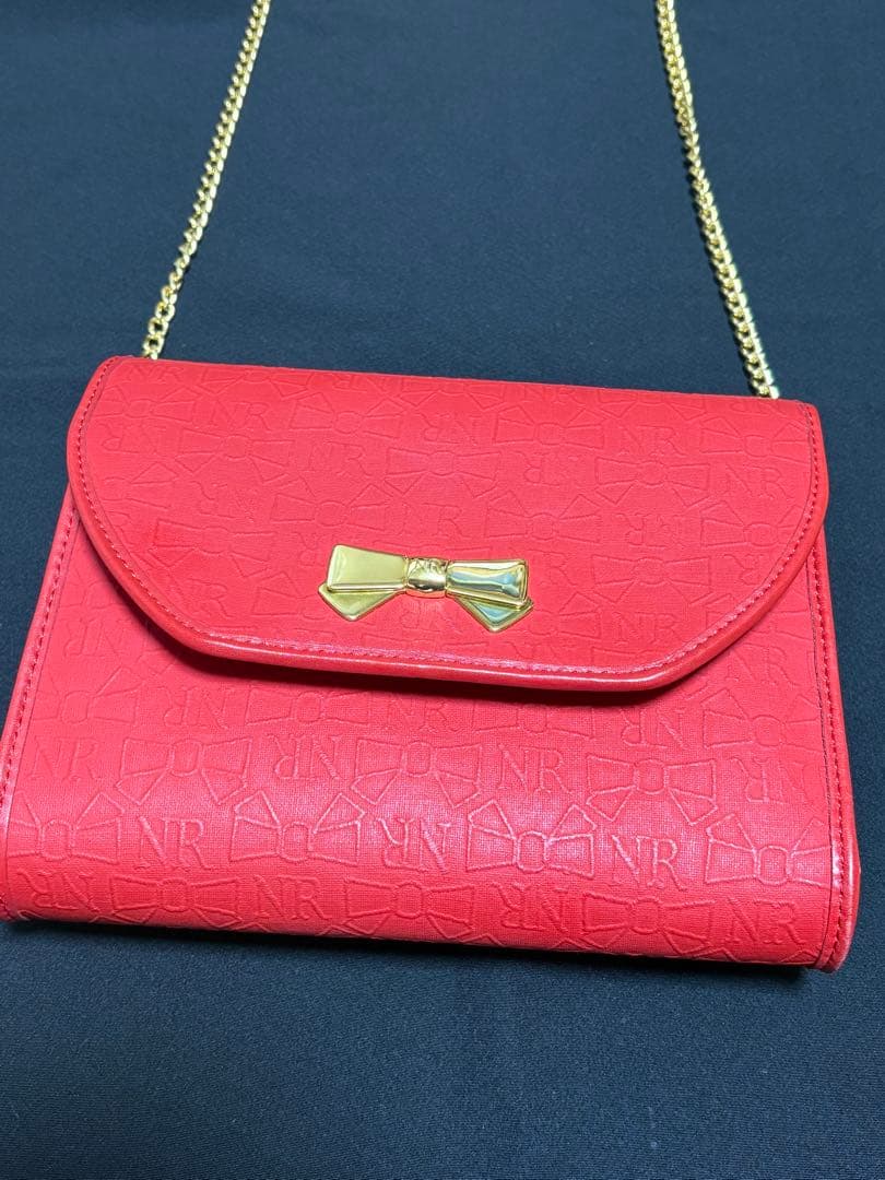 NINA RICCI ニナリッチ　ショルダーバッグ 赤　リボン総柄　ヴィンテージ