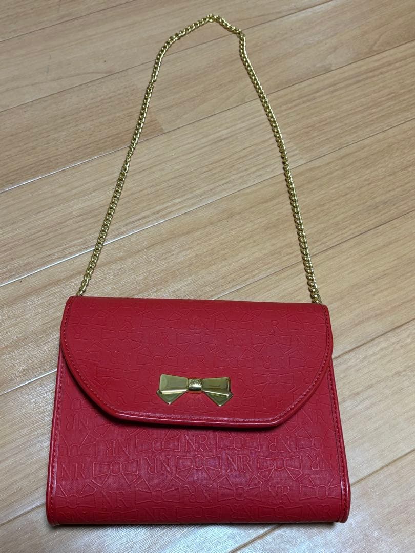 NINA RICCI ニナリッチ　ショルダーバッグ 赤　リボン総柄　ヴィンテージ