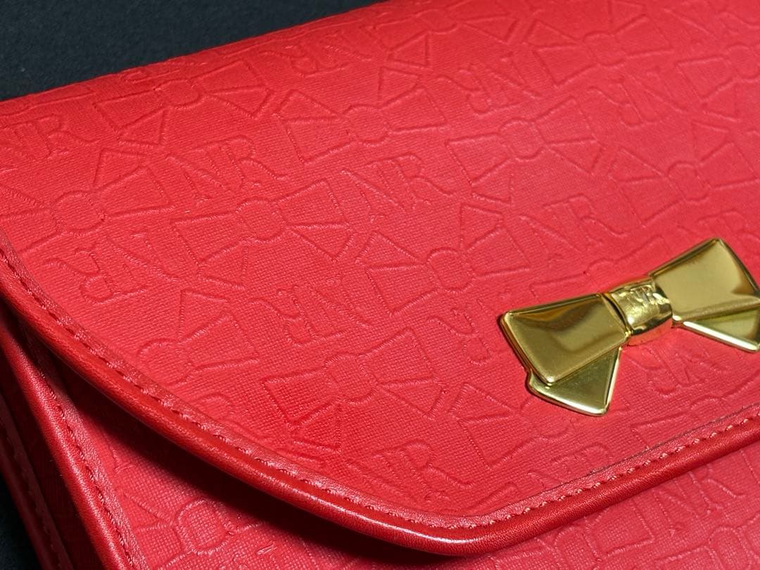 NINA RICCI ニナリッチ　ショルダーバッグ 赤　リボン総柄　ヴィンテージ