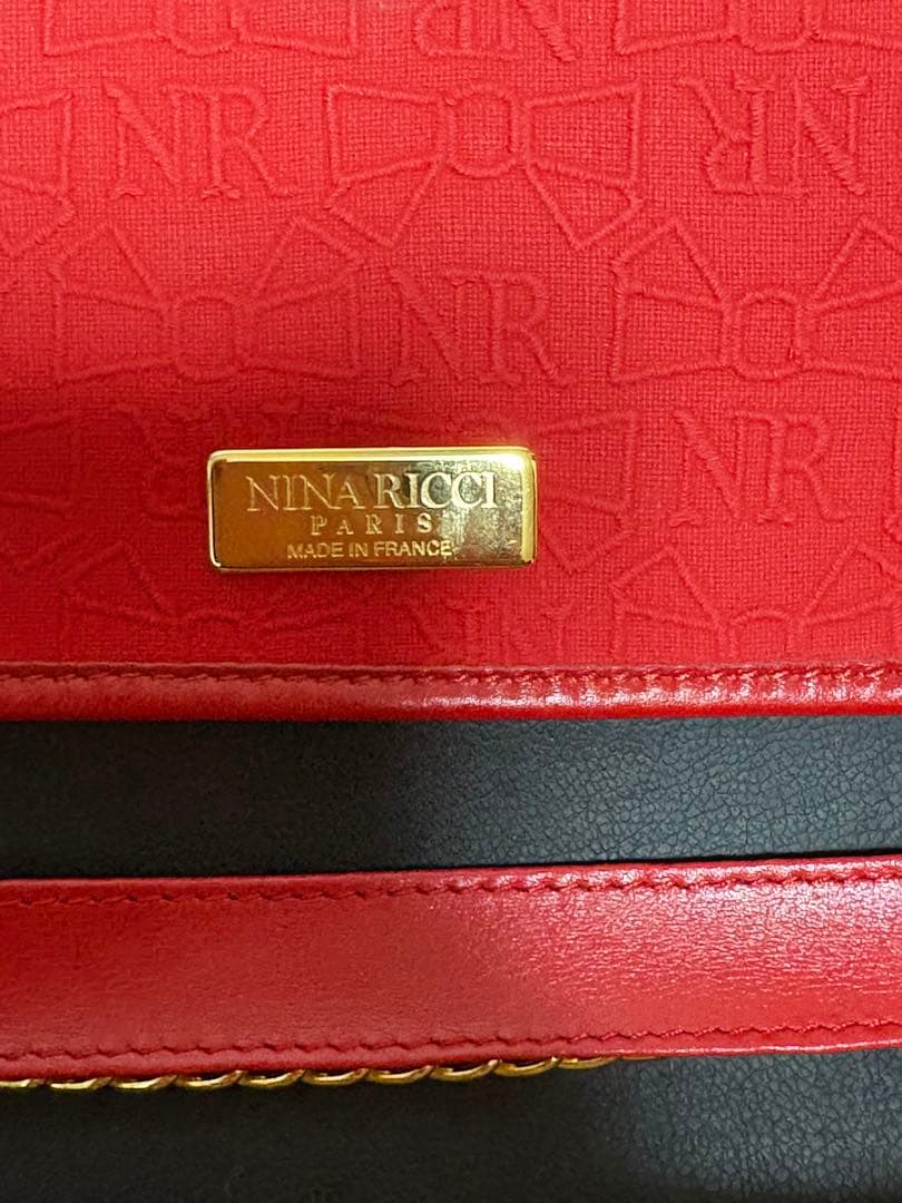 NINA RICCI ニナリッチ　ショルダーバッグ 赤　リボン総柄　ヴィンテージ