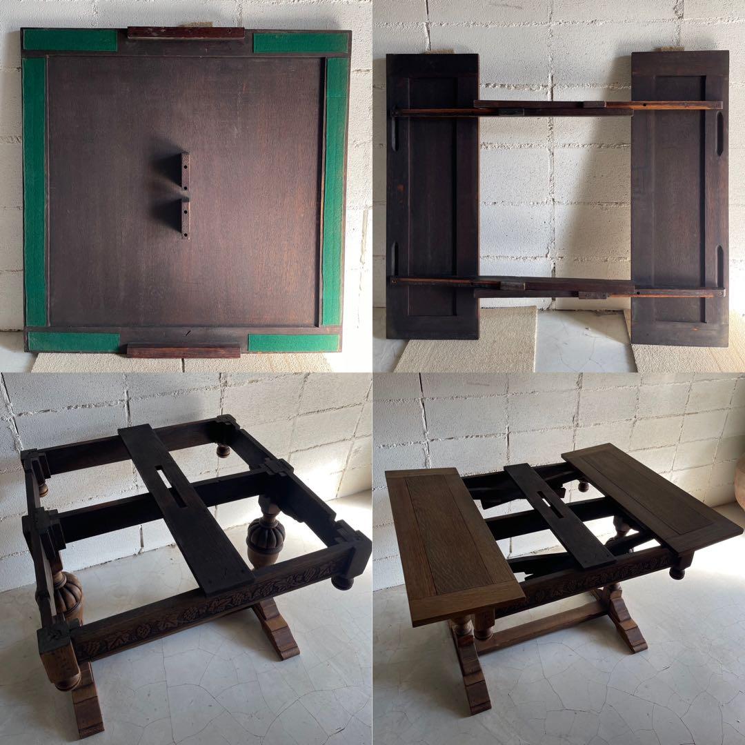 アンティーク　英国　ドローリーフテーブル　オーク材　伸長式　エクステンション