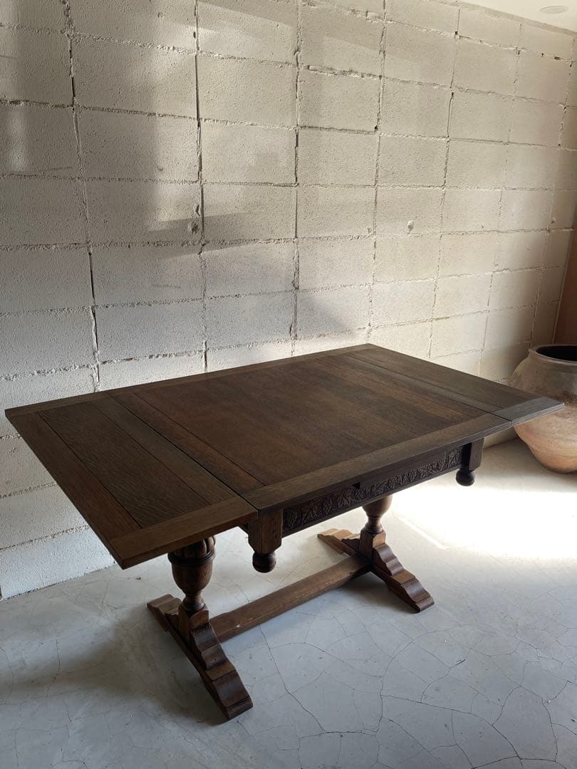 アンティーク　英国　ドローリーフテーブル　オーク材　伸長式　エクステンション