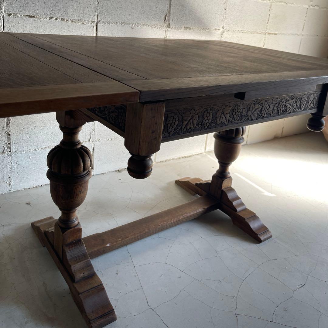 アンティーク　英国　ドローリーフテーブル　オーク材　伸長式　エクステンション