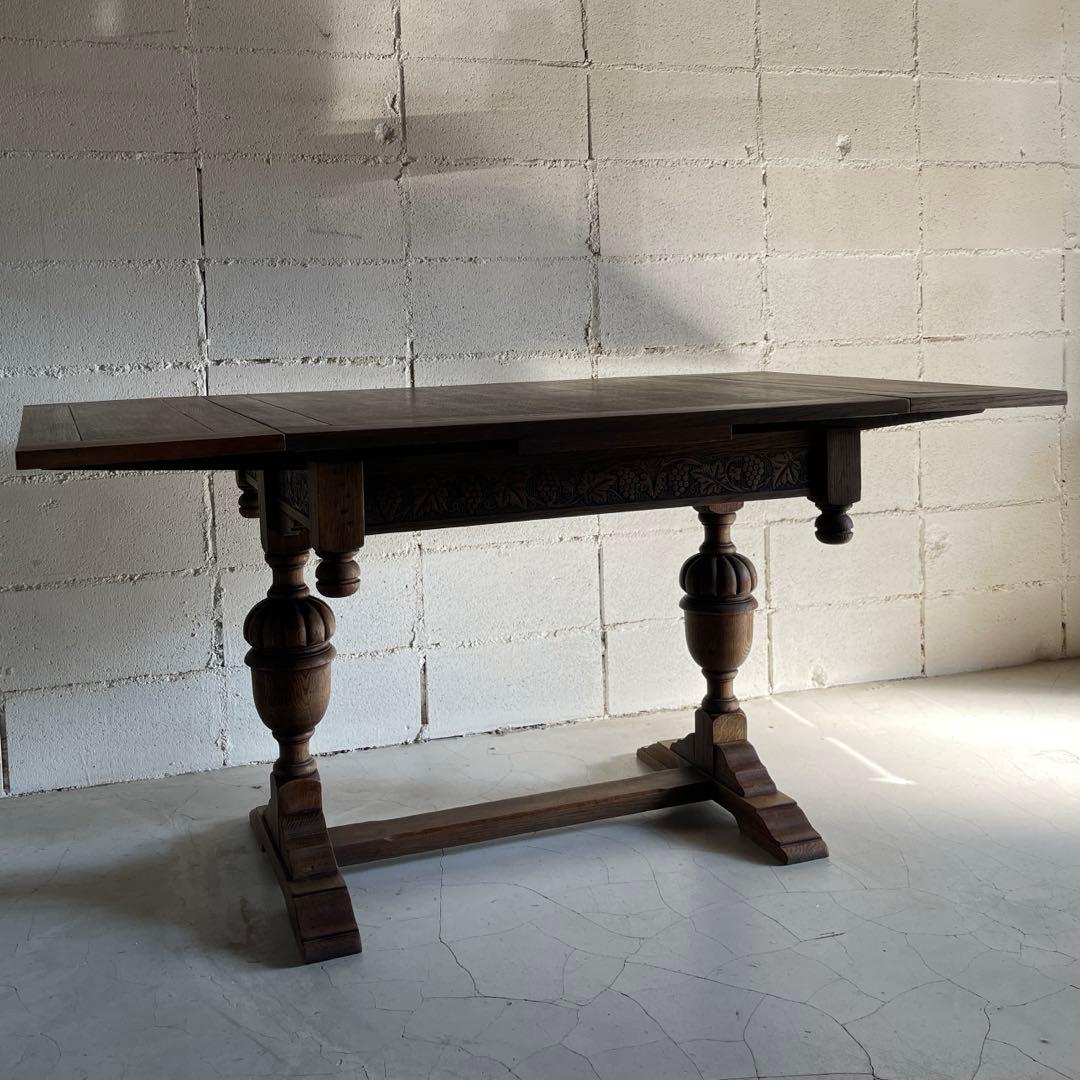 アンティーク　英国　ドローリーフテーブル　オーク材　伸長式　エクステンション