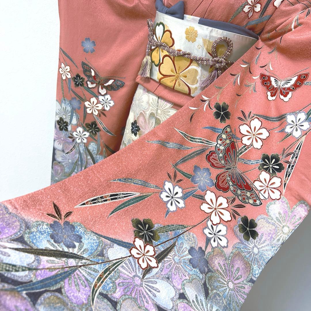 394 振袖フルセット 正絹 ダスティピンク くすみピンク 桃 金彩 暈し染め