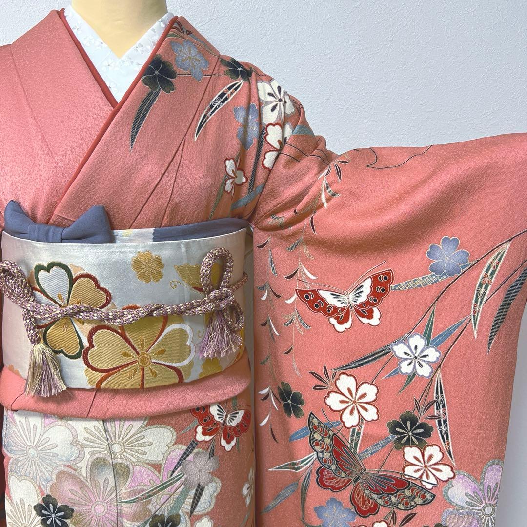 394 振袖フルセット 正絹 ダスティピンク くすみピンク 桃 金彩 暈し染め