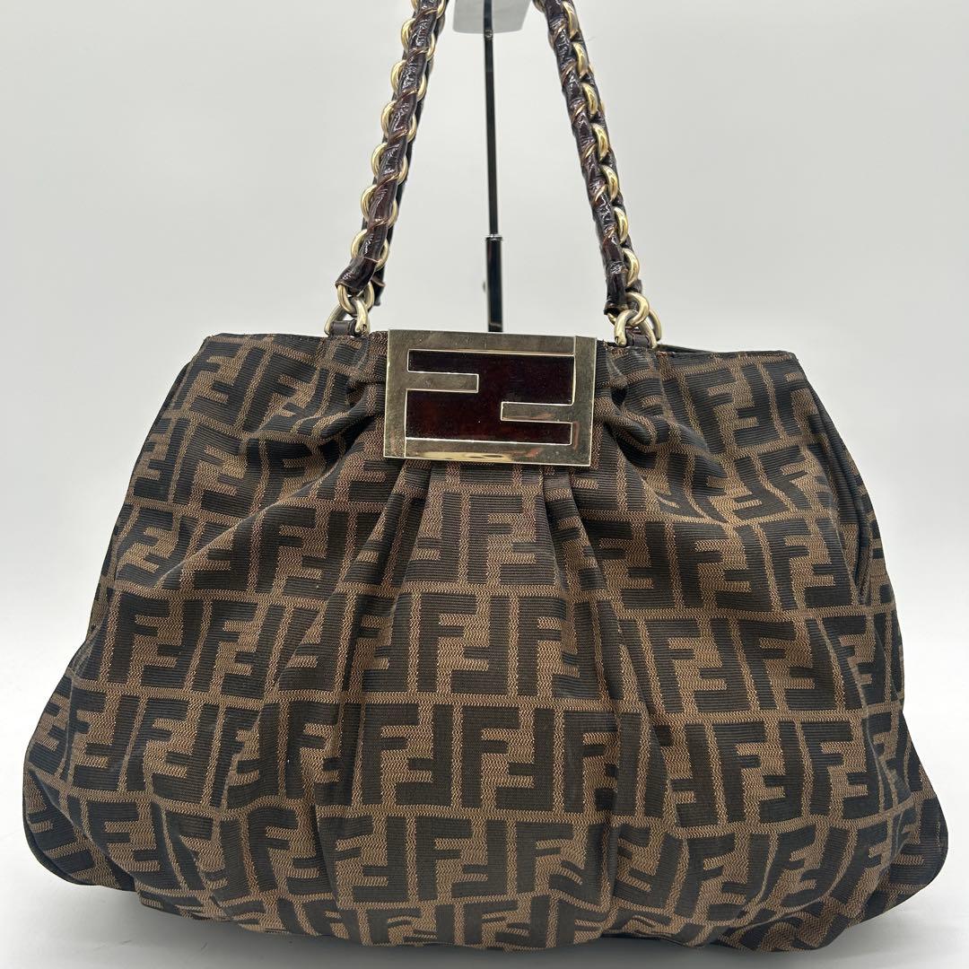 【美品】フェンディ ミア チェーンショルダーバッグ ズッカ キャンバス 肩掛け