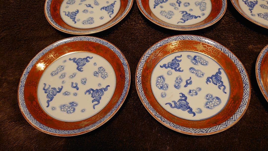 古九谷　九谷焼　赤絵　永楽　菓子皿　茶道具　６客