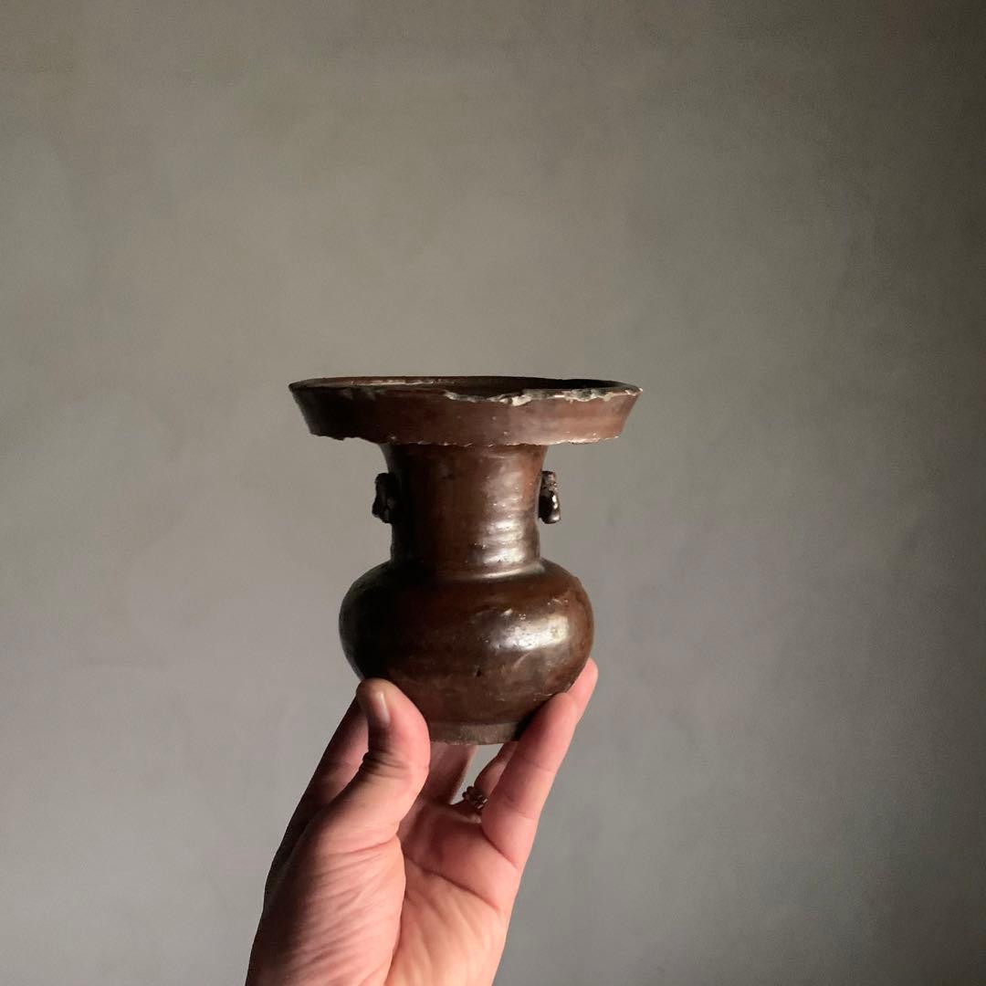 鉄釉 仏花器 江戸後期 美濃 古美術 古道具 アンティーク 花立