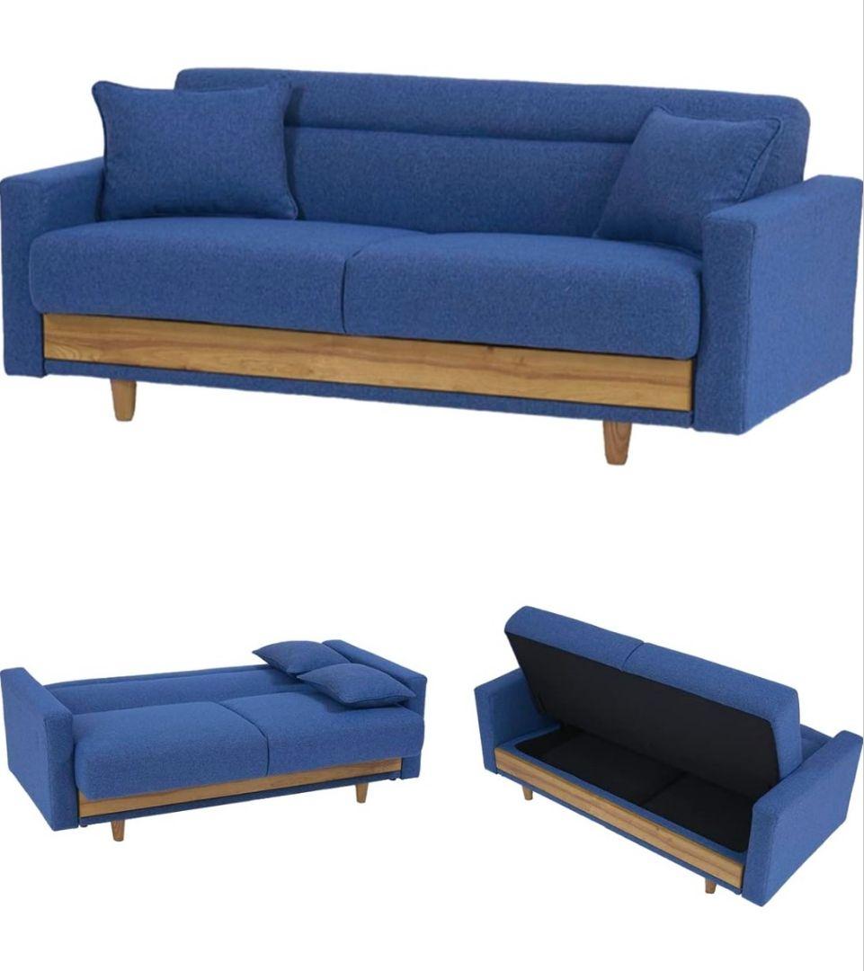 3人掛けソファ、ソファベッド、デニムソファ、収納ソファ、ブルーソファ、オシャレな