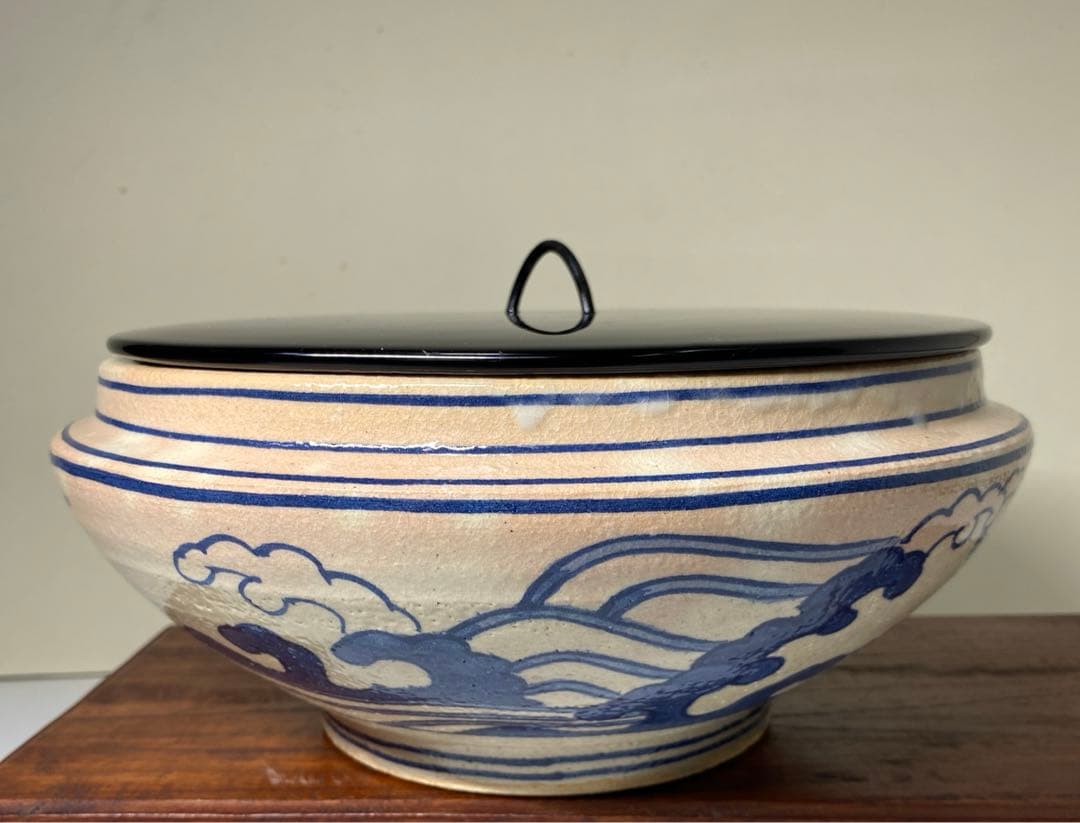 【茶道具】桃山窯　染付桜川水指（共箱）