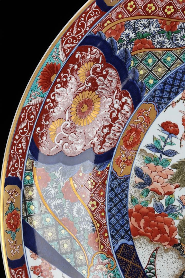 有田焼 神右エ門作 特大染綿唐獅子図大皿 飾皿 99.5㎝ 皿立付 骨董 古美術