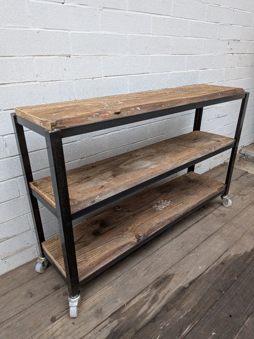 インダストリアルスタイル キャスター付き3段シェルフ