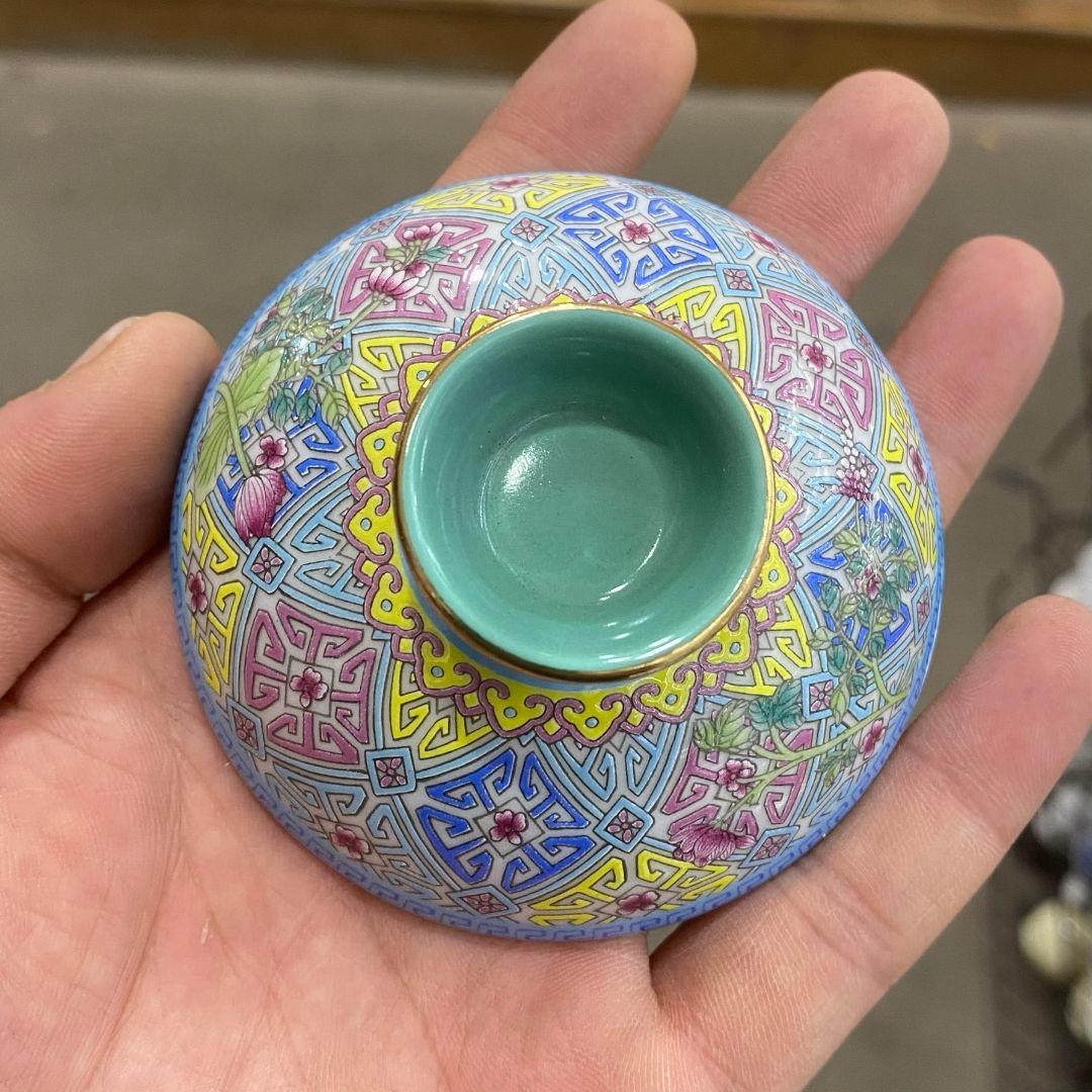 中国茶器 錦繡蓮花牡丹蓋碗 景徳镇 蓋付き茶器 飲茶食器 煎茶具 未使用品