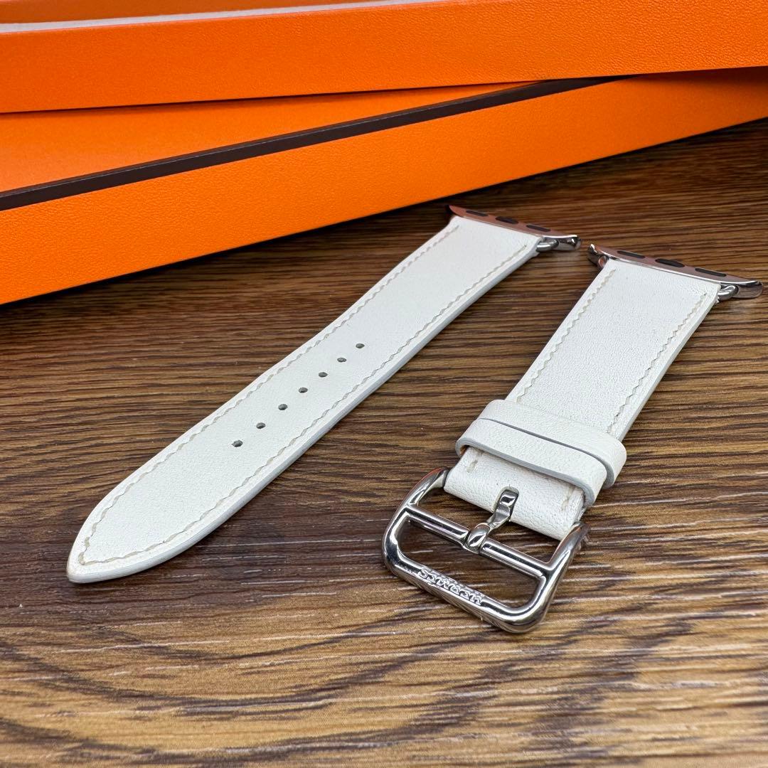 2454 Apple Watch エルメス　ホワイト　白　レザーバンド