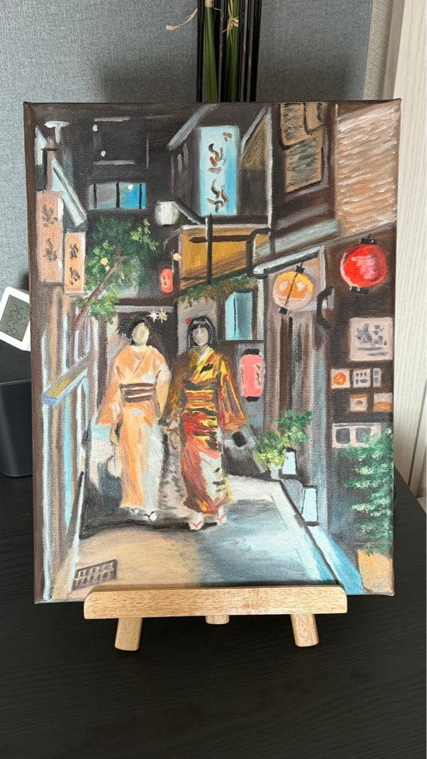 「京都の路地裏」　手描き　油絵　油彩画　風景画　原画　京都