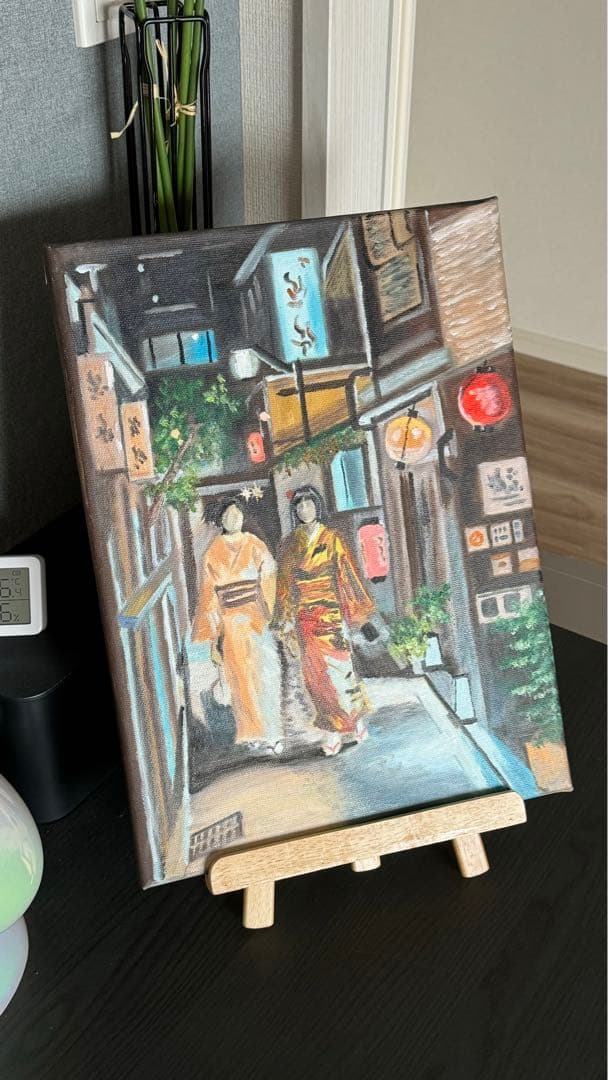 「京都の路地裏」　手描き　油絵　油彩画　風景画　原画　京都