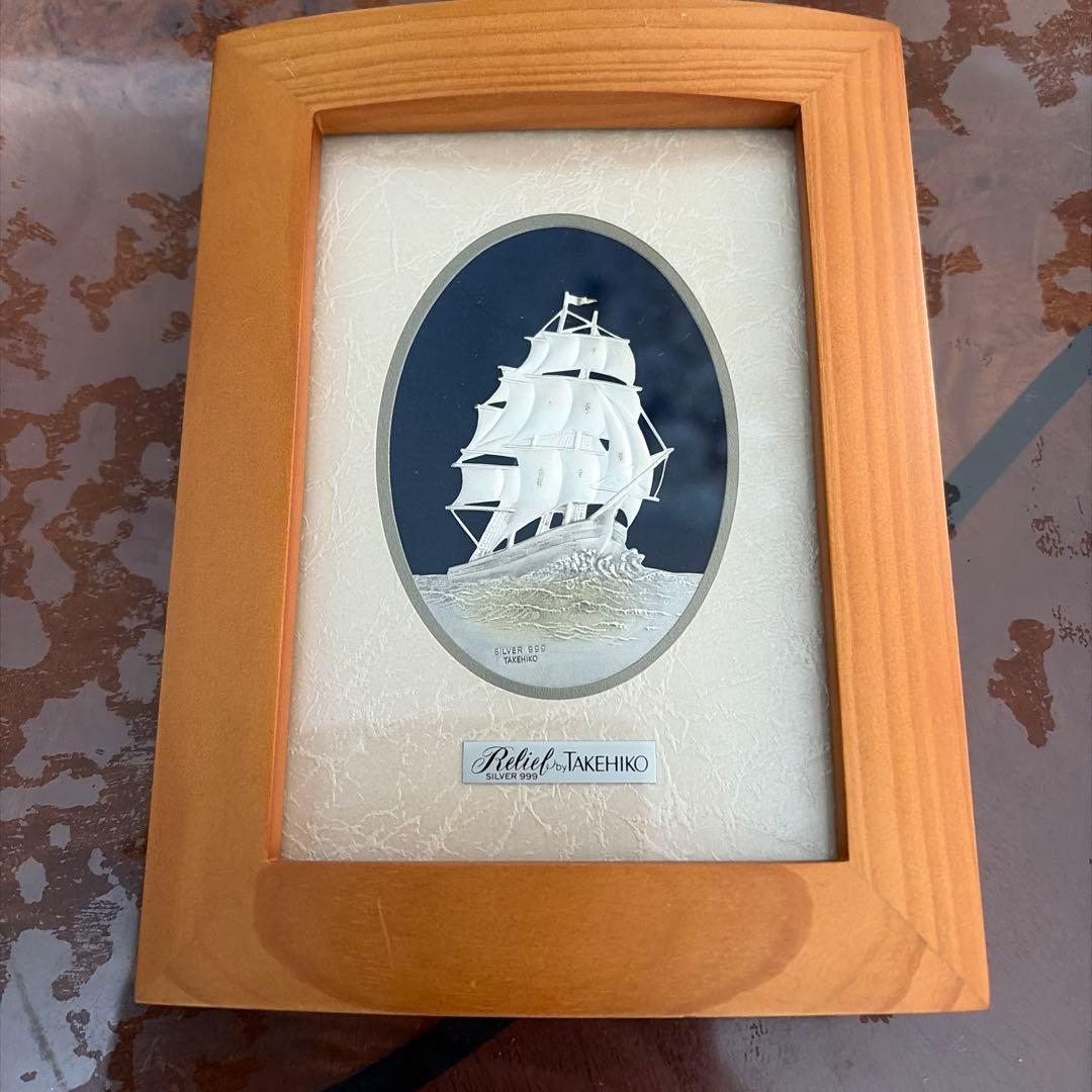 TAKEHIKO 武比古 SILVER999 純銀 ヨット船卓上額　箱付