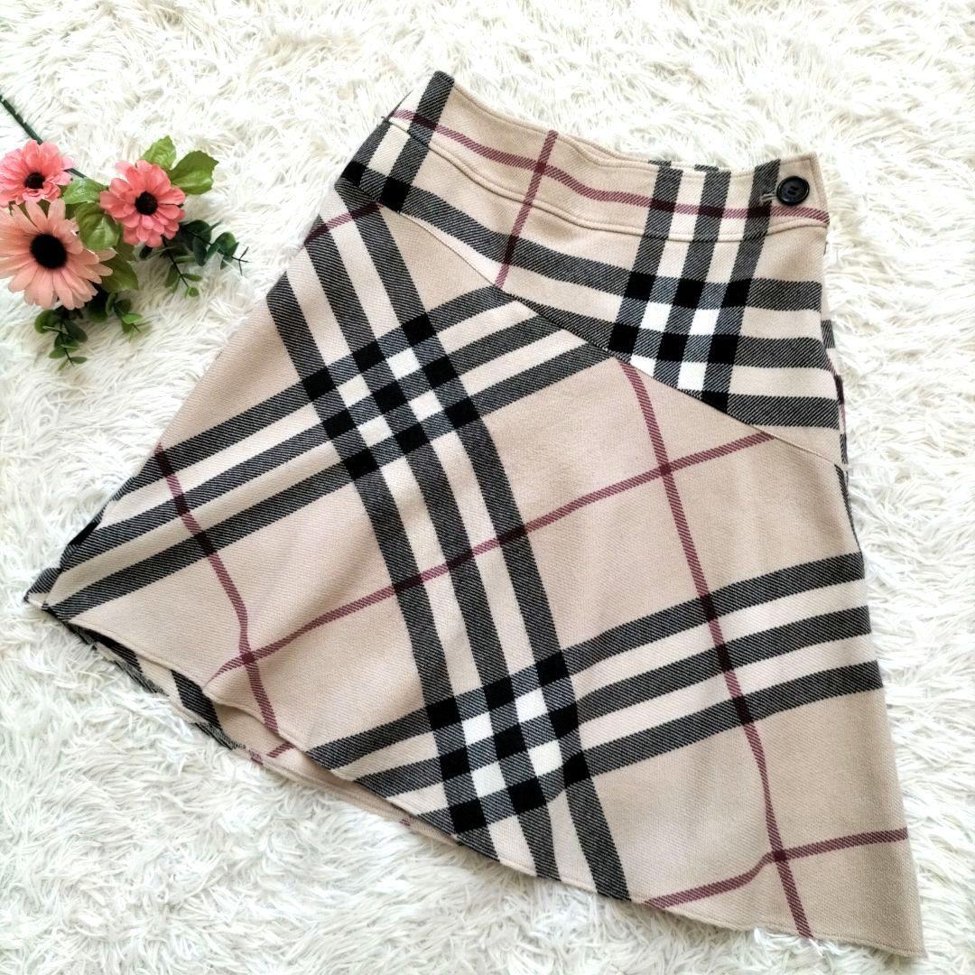 バーバリーロンドン　メガチェック　アシンメトリー ウールスカート ベージュ 40