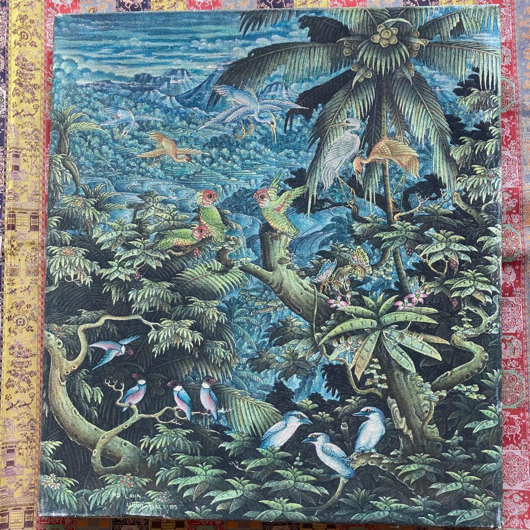 バリ絵　精緻な極細密画　超絶画法によって描かれたバリ島の民族画 約35×31cm