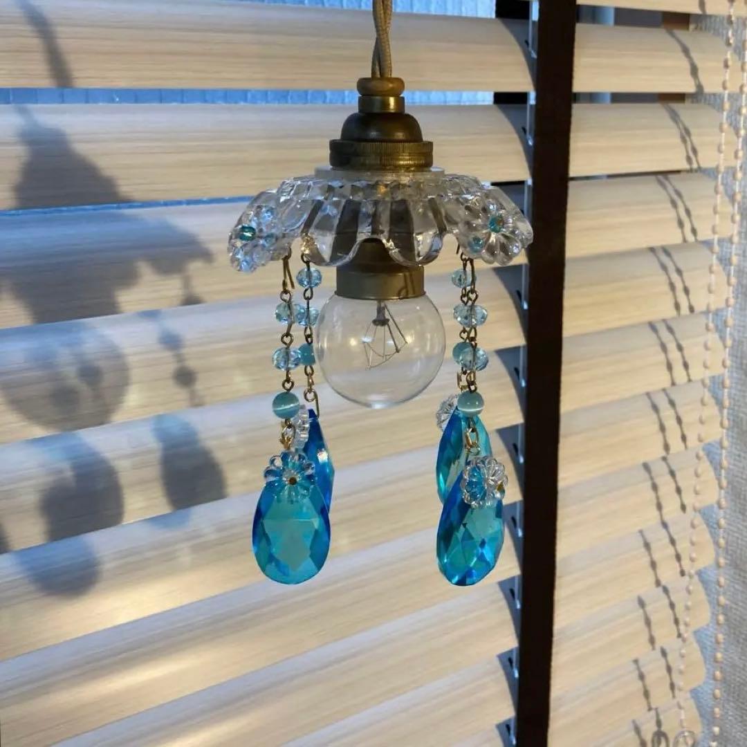 ミニシャンデリア　1920年　フランスアンティーク　ブルードロップ