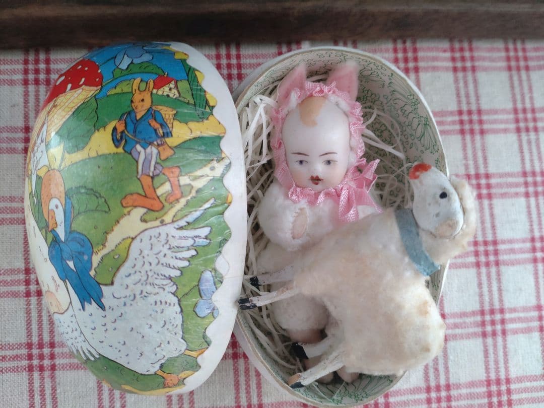 ドイツ　ベビー　ビスクドール　ミニョネット　ひつじ　たまご型BOX　イースター