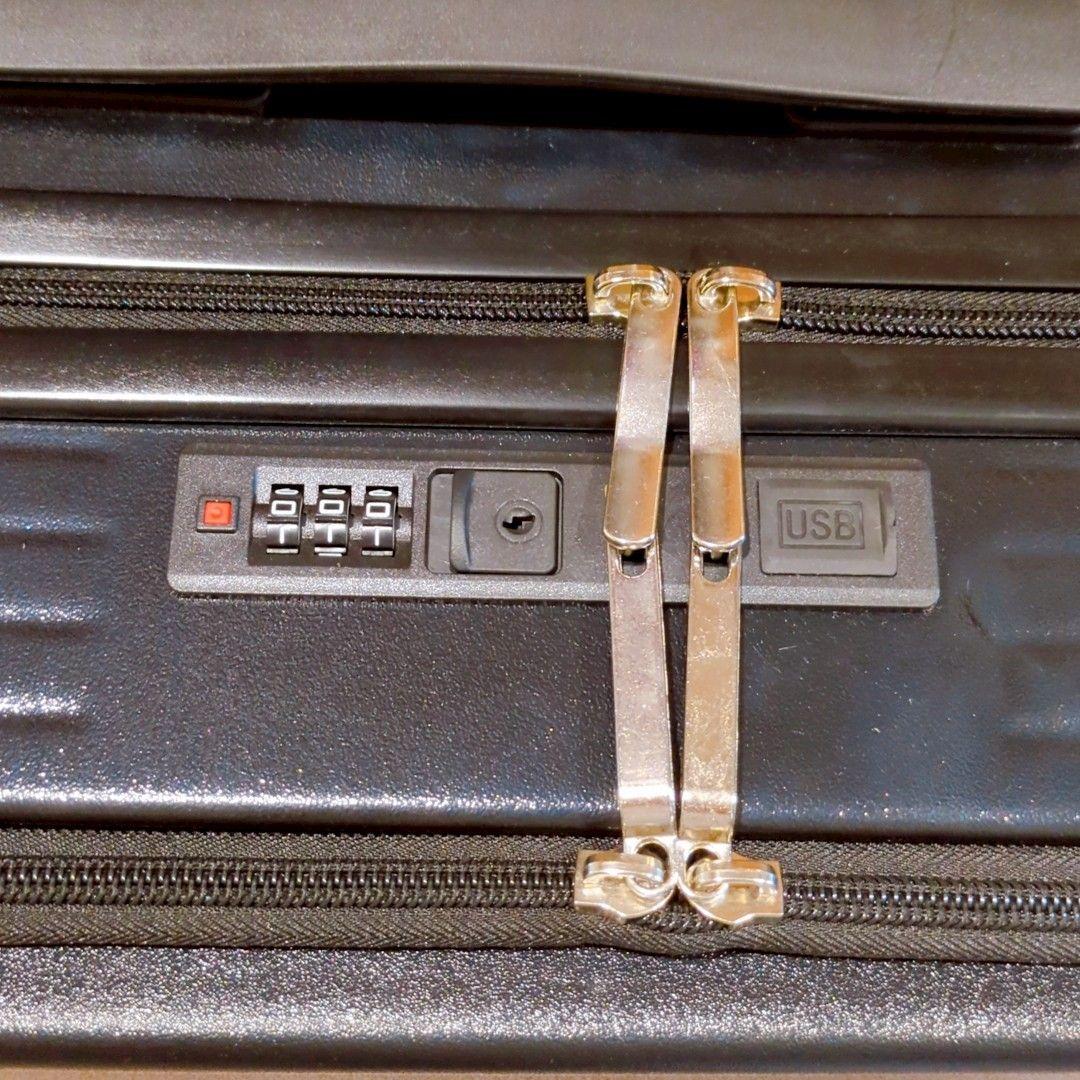 スーツケース 【XL】78L 黒 フロントオープン キャリー 軽量 充電ポート
