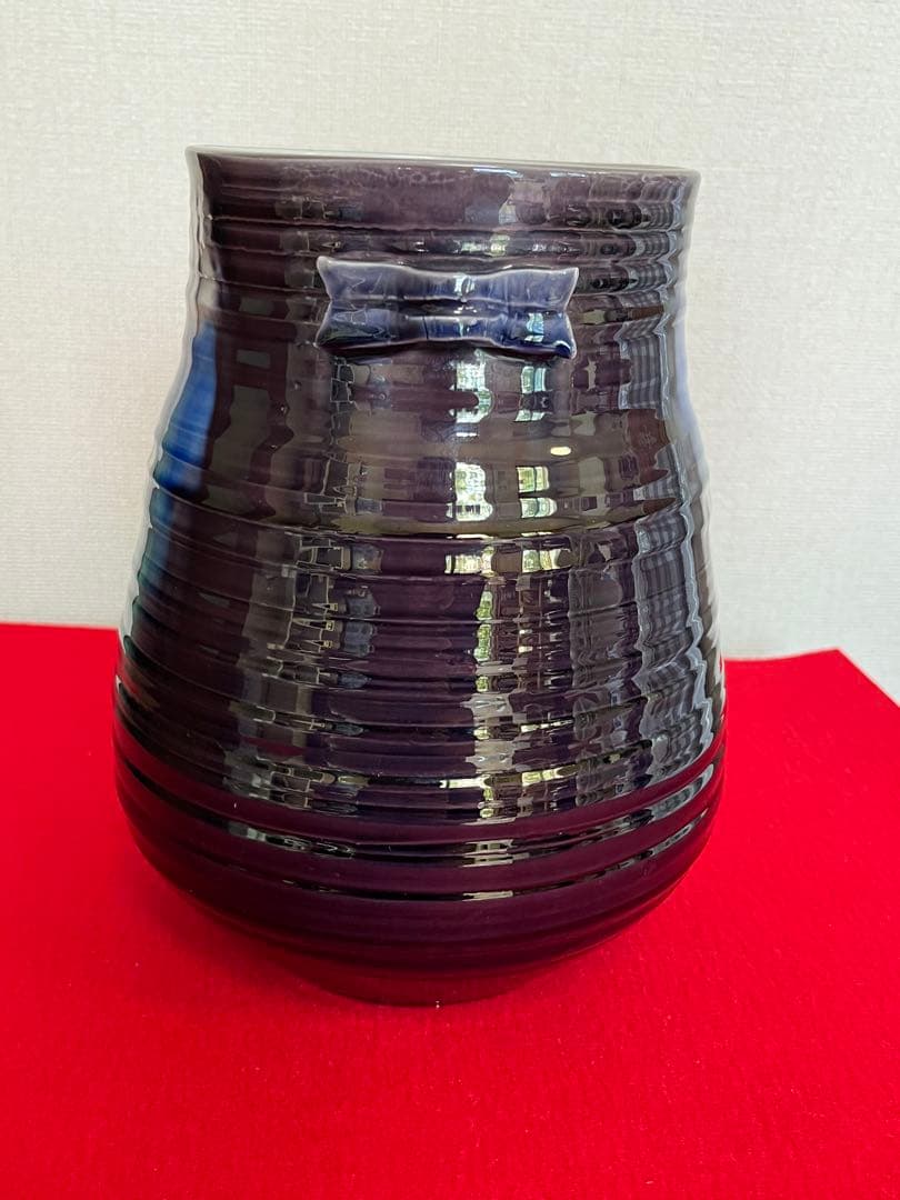 【大型】人間国宝 徳田八十吉  (正彦銘) 彩釉 耳付き 花瓶 管理T201