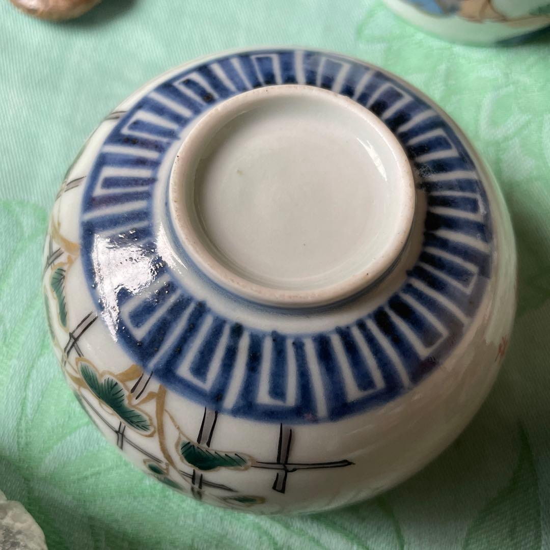 江戸期　古伊万里　金彩　染付　色絵　賢人図　蕎麦猪口　湯呑み茶碗