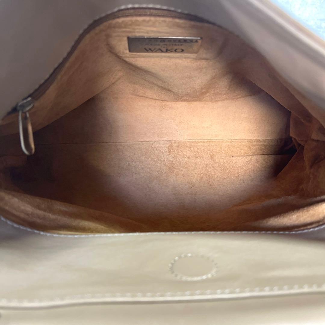 【良品】WAKO×MAURO GOVERNA グレージュ レザー ハンドバッグ