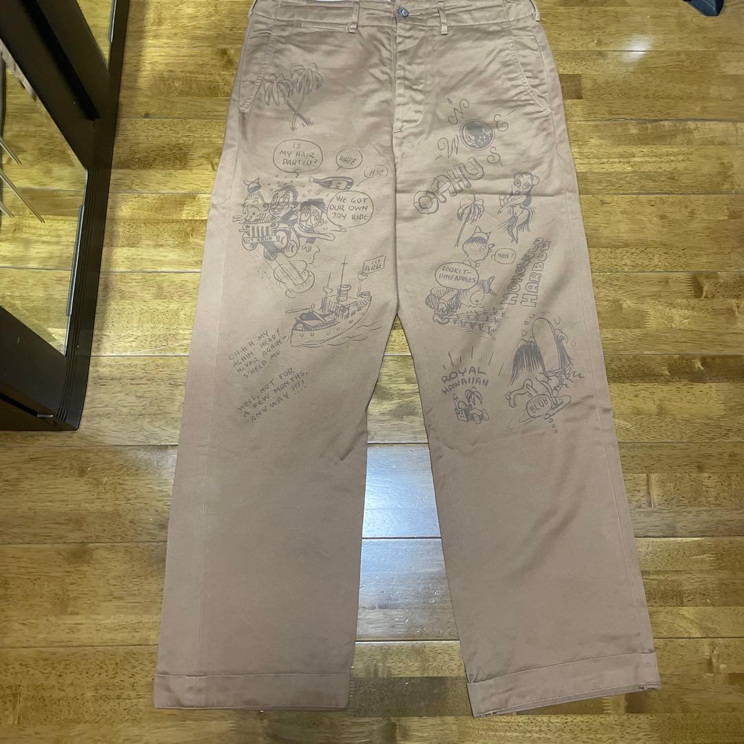 バズリクソンズ エイジング加工 ペイント チノ パンツ ブラウン系 32(中古)