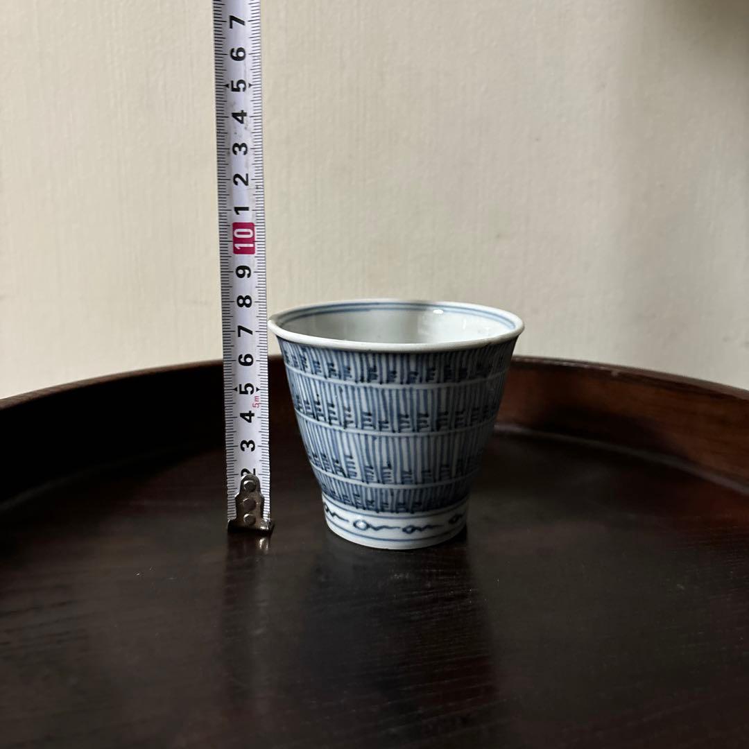 古伊万里蕎麦猪口大きめ猪口1点 江戸幾何学文　アンティーク　骨董白磁　検:李朝