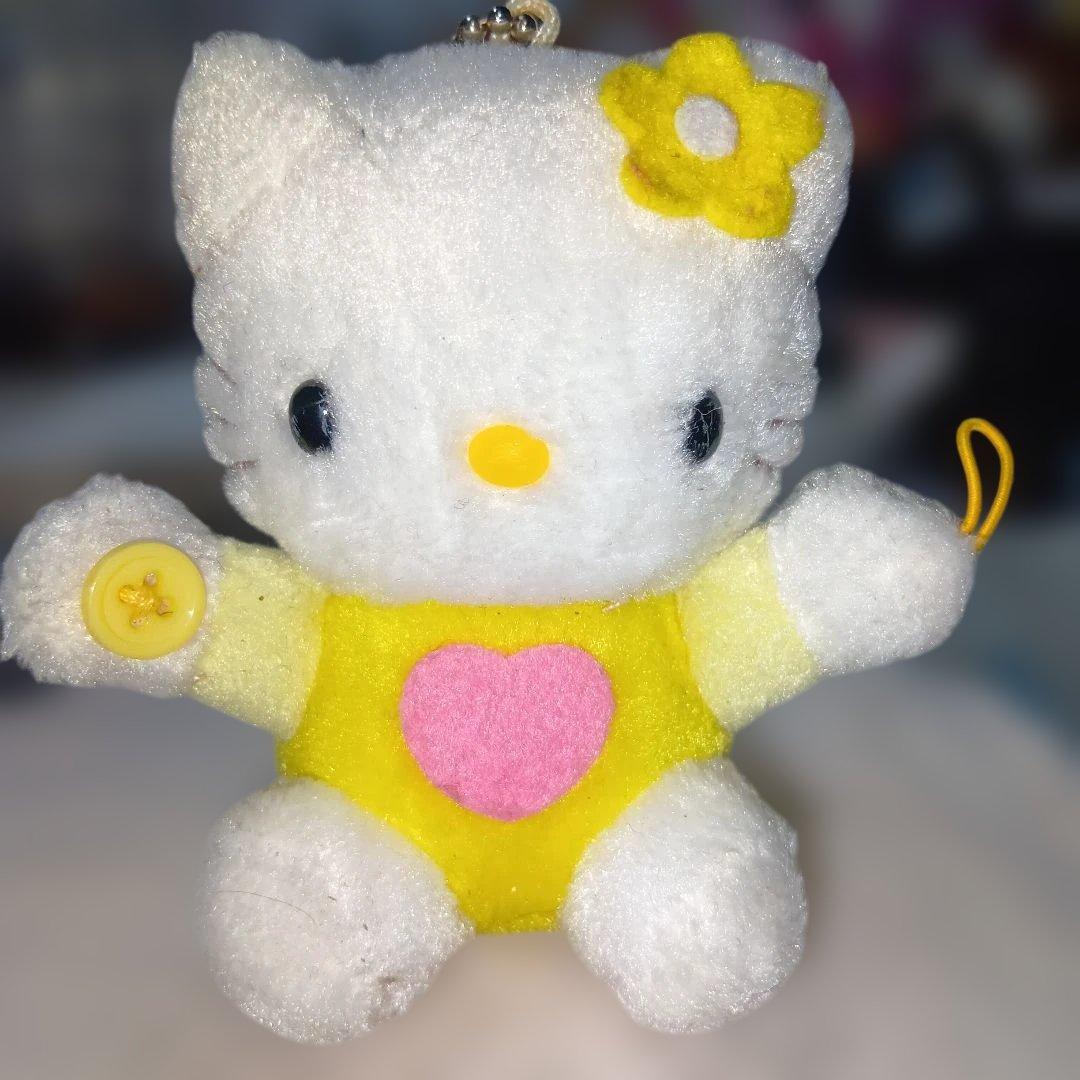 ハローキティ2002年 ぬいぐるみマスコット手つなぎイエローチェーン付激レア