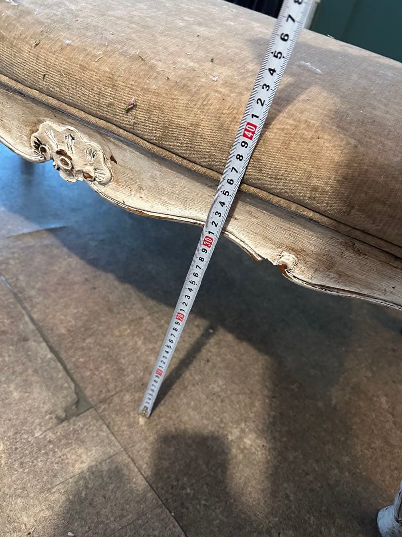 アンティークベンチ 木製 布張り