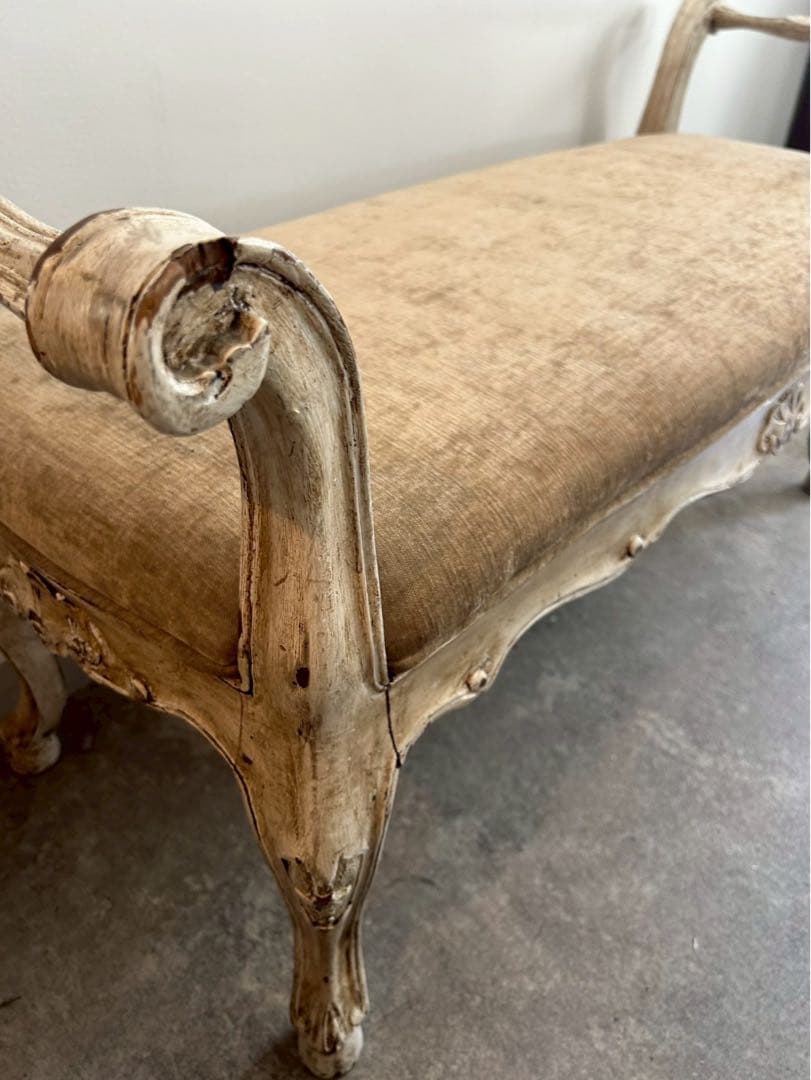 アンティークベンチ 木製 布張り