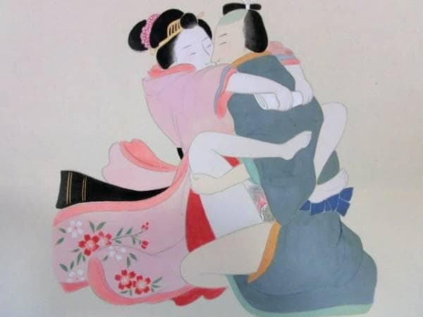 掛軸■春画 日本画 浮世絵 絹本 時代 浮世絵 美術品 骨董品■B