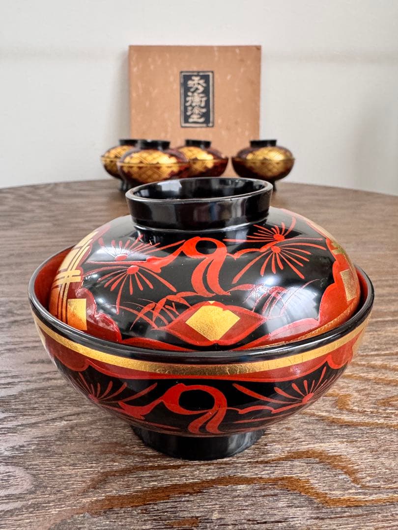 新品　秀衡塗り/お椀 蓋付き/5客セット /漆器 /うるし/漆器／伝統工芸／正月